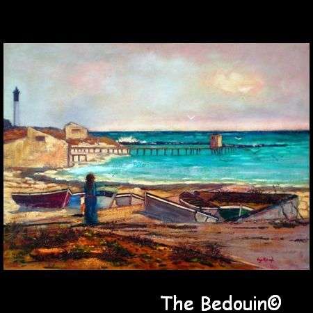 Hugo Myburgh (S A Artist). CAPE FISHING HARBOUR SCENE. Original oil Painting (c 2000). Unframed.