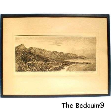 TINUS DE JONGH. Etching (Posthumous production): 'CLIFTON ON SEA. CAMPS BAY'. Inscribed. Framed.