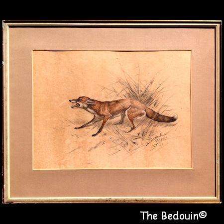 Basil Nightingale (1864 - 1940) (British Master Artist) THE CORNERED FOX. Orig Water Colour.