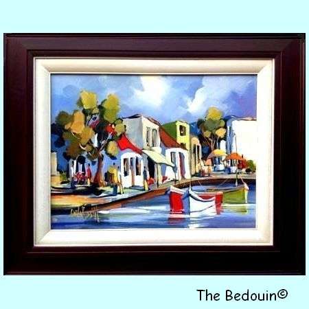 Carla Bosch (SA Artist) ON THE MARINA. Original Acrylic Painting. Framed. Large. (700 x 850)