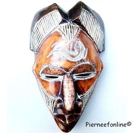 WEST AFRICAN TRIBAL MASK. Mende (Sierra Leone). Hardwood and Copper. Vintage.