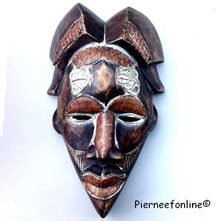 WEST AFRICAN TRIBAL MASK. Mende (Sierra Leone). Hardwood and Copper. Vintage.
