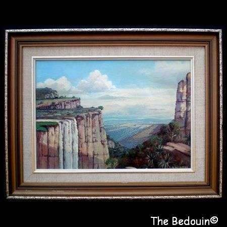 L E Wiesner (Listed S A Artist). OVER THE ESCARPMENT. Original Oil Painting. Framed.(c 1975)