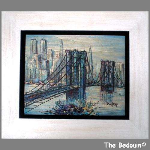 H Duchamp (American). BROOKLYN BRIDGE, NEW YORK. (c 1970). Original Oil. Framed.