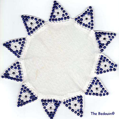 DOILY.  Beaded. Cotton gauze and royal blue  and pearly beads. Vintage.