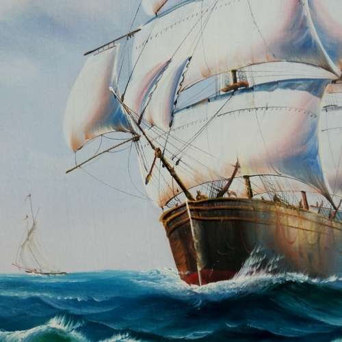 Liu Yongjia (Chinese Artist). SAILING THE HIGH SEAS. Framed Acrylic. 730 x 1030 mm.