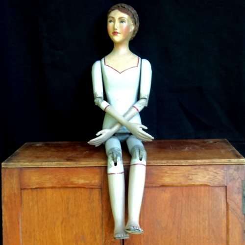 Olga van Wyk. Well - known S A Artist. SITTING ARTICULATED MANNEQUIN. 60 cm tall. Handcrafted.