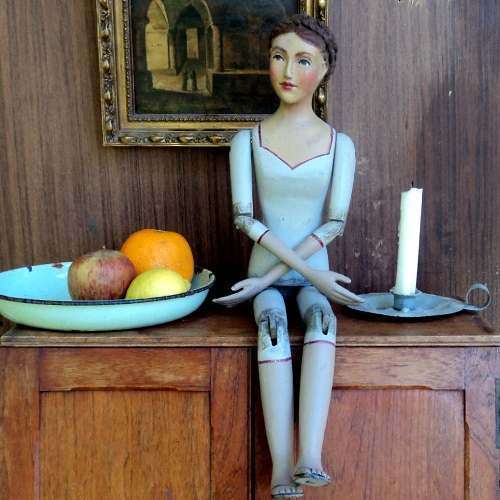 Olga van Wyk. Well - known S A Artist. SITTING ARTICULATED MANNEQUIN. 60 cm tall. Handcrafted.