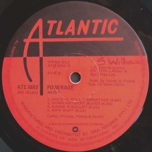AC/DC - POWERAGE. Vinyl  LP. (VG/VG+). Very scarce SA Release. Hard Rock / Heavy Metal.