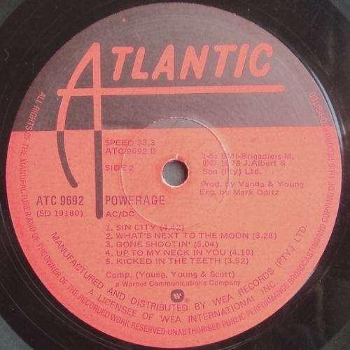 AC/DC - POWERAGE. Vinyl  LP. (VG/VG+). Very scarce SA Release. Hard Rock / Heavy Metal.