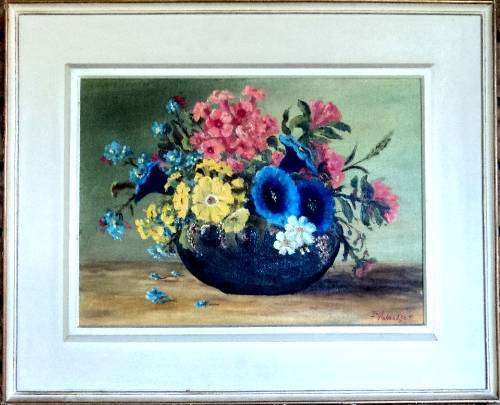 Fred Talmadge (S A Artist) - FLORAL STILL LIFE. Oil painting. 500 x 620 mm. Framed.