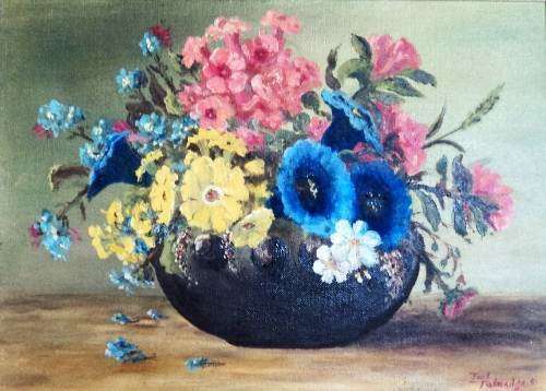 Fred Talmadge (S A Artist) - FLORAL STILL LIFE. Oil painting. 500 x 620 mm. Framed.