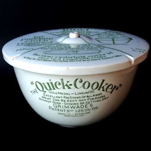Antique Grimwade's. THE 'QUICK-COOKER' BOWL. 2 1/2 Pints Porcelain Pudding Cooking Bowl.1909 Patent.