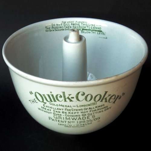 Antique Grimwade's. THE 'QUICK-COOKER' BOWL. 2 1/2 Pints Porcelain Pudding Cooking Bowl.1909 Patent.