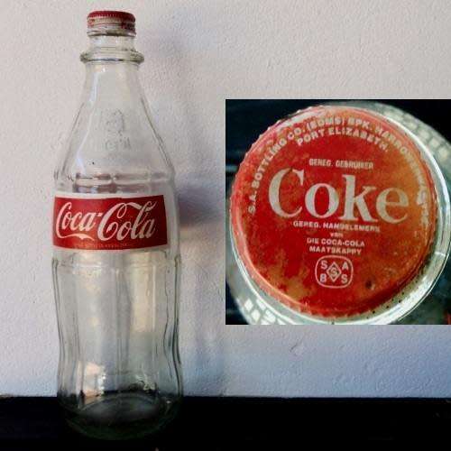 Four Vintage COCA-COLA, FANTA & SPARLETTA returnable 1.5 litre glass bottles. South African.