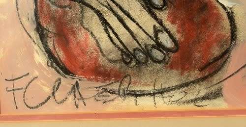 Frans Claerhout (Renowned SA Artist) 1919 - 2006 - MAN WITH GUITAR. Framed Mixed Medium. 35 x 43 cm