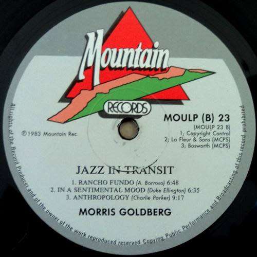 Morris Goldberg - JAZZ IN TRANSIT. 33 rpm. 12` vinyl 2 x LP records (NM/NM). 1983. Cape Jazz. RSA.