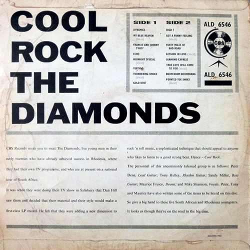 The Diamonds - COOL ROCK. 33 rpm. 12` vinyl LP record. (VG/VG). 1961. RSA/Rhodesia. Pop Rock album.