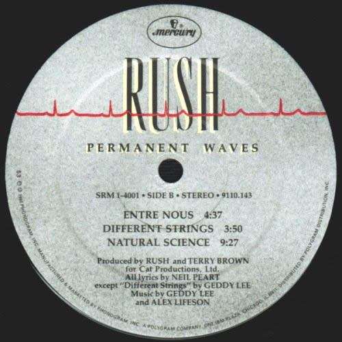 Rush - PERMANENT WAVES. 33 rpm 12` LP album (VG+/VG+) 1980. Progressive / Hard Rock. USA release