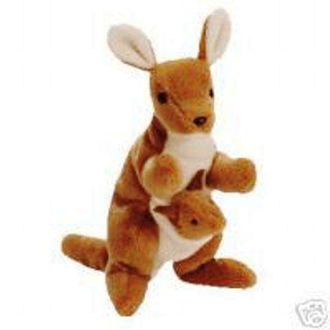 POUCH. Collectable Plush Kangaroo. Ty Beanie Baby. Born 6 November, 1996. Retired.