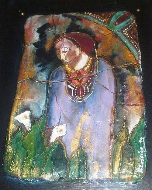 Painted clay tablet.