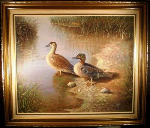 ORIGINAL  OIL PAINTING. WILD DUCKS. Artist: Justus.