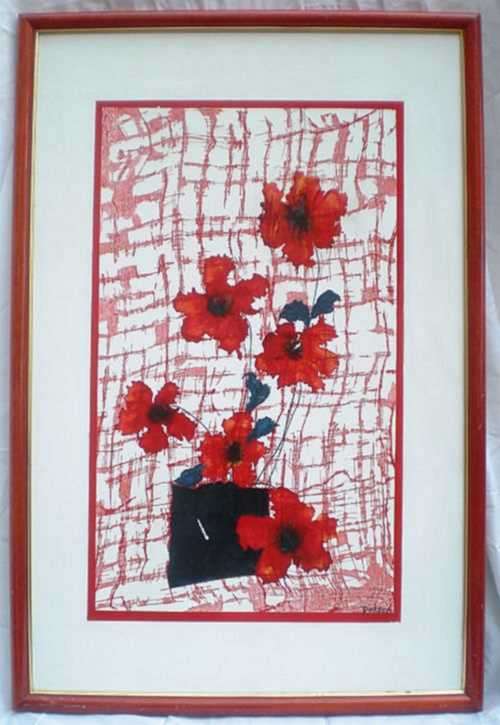ORIGINAL OIL ON PERSPEX PAINTING. Flowers (Red). Artist: Doreen.