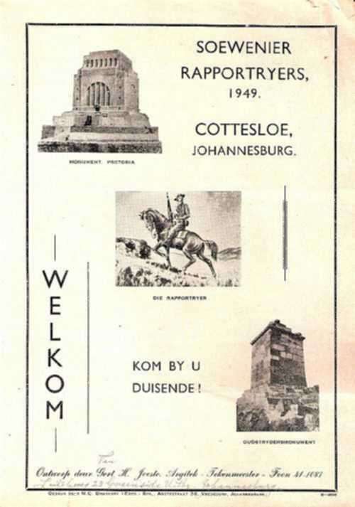 1949 INHULDIGING VAN DIE VOORTREKKERMONUMENT. 'Rapportryers Soewenier'. Program