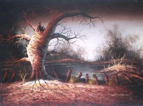 ORIGINAL OIL PAINTING. 'The Haunted Wood at Night'. Artist: Leo Sherman.