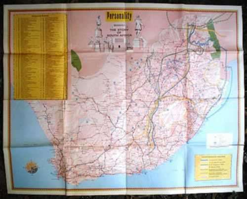 LARGE WALL MAP. 'THE STORY OF SOUTH AFRICA'. Voortrekker Routes and Historical Events.