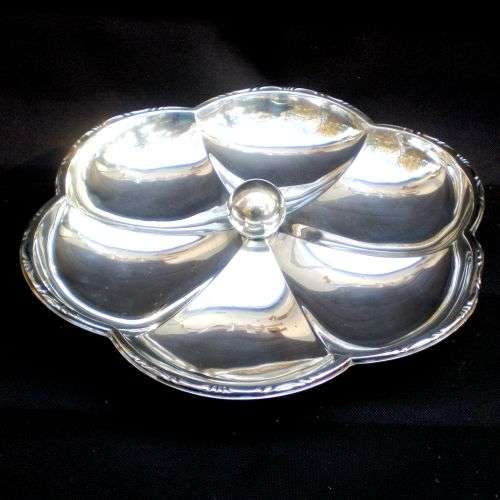 SILVER PLATED VINTAGE SNACK DISH. Large (c 1920s / 1930s)