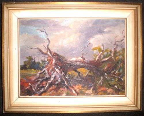 ORIGINAL OIL PAINTING. 'Uprooted Giant'. By well known South African artist Paul Lessing.