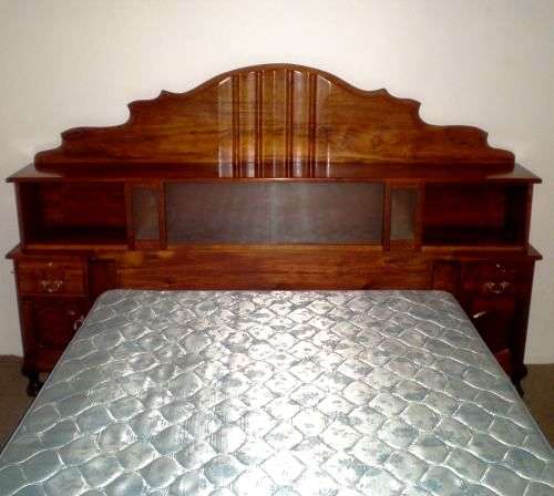 VINTAGE IMBUIA (1950s) BALL AND CLAW DOUBLE BEDHEAD COMBINATION AND MATRESS
