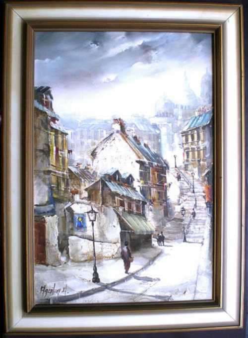 ORIGINAL OIL PAINTING. Rome Street Scene. St Peter's Basilica in the Background. By Antonio Aquilay.