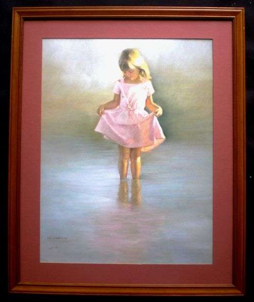 'Young Girl Wading' by South African Artist R A Wareing. Limited Edition Print of Pastel 285 / 500