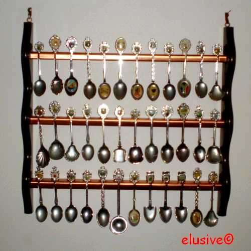 SOUVENIR TEASPOON COLLECTION WITH RACK. 36 Crested Spoons. S A Cities, Towns etc.