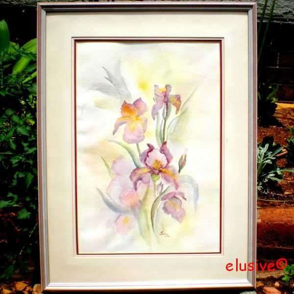 WATER COLOUR PAINTING. 'Orchid Still Life' by S A artist Soro. Framed & Glazed. Large.