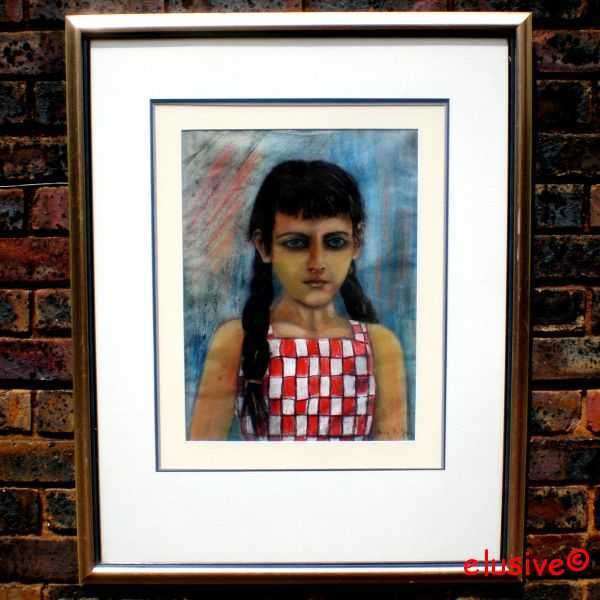 ALICE BOTHA (S A Artist). Original Oil Pastel 'A Serious Young Lady'. Framed & Glazed. (c 2006)