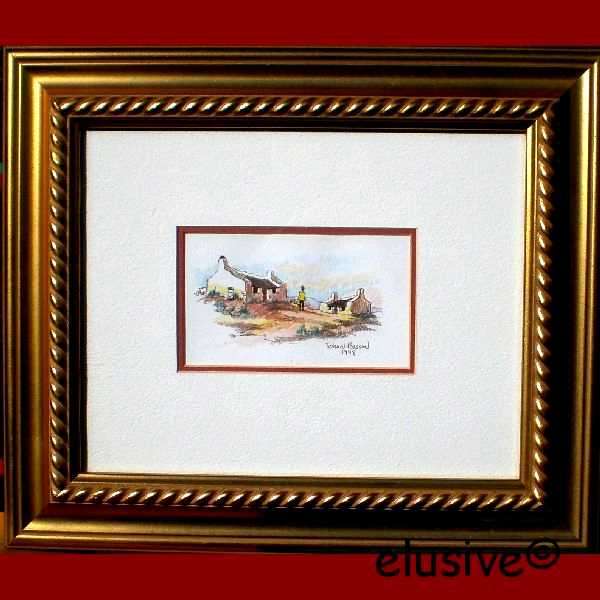 JOHAN BASSON (S A Artist). Original Pastel & Indian ink  'West Coast Cottages'. Framed  (1998)