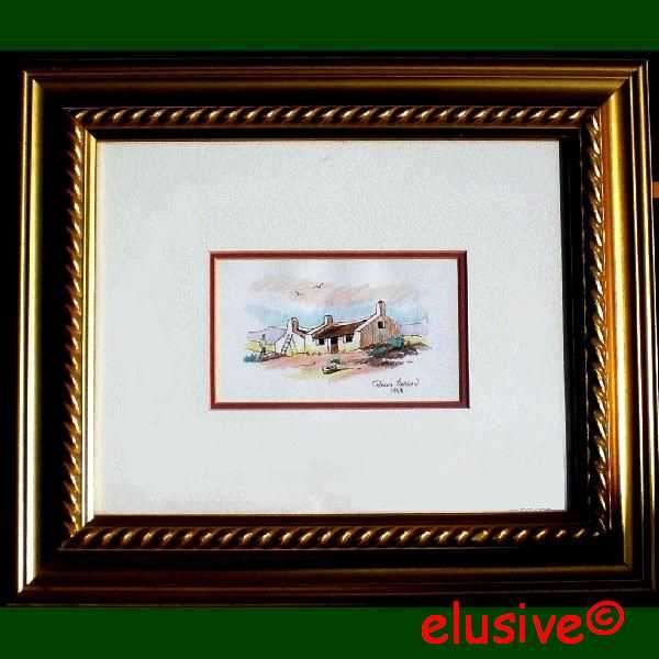 JOHAN BASSON (S A Artist). Original Pastel & Indian ink  'West Coast Cottage'. Framed  (1998)