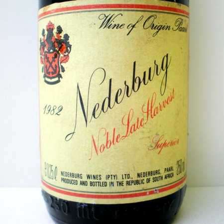 Wine. NEDERBURG. Noble Late Harvest. Superior 1982. 250 ml. SIX AVAILABLE.