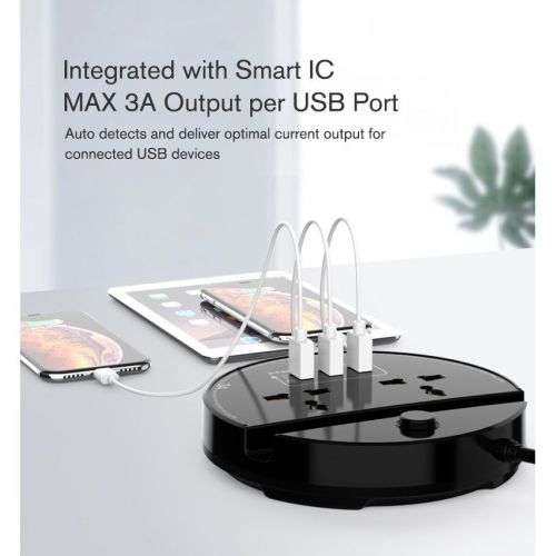 Power Socket  Extension with 2 Universal Socket and 3 USB Ports