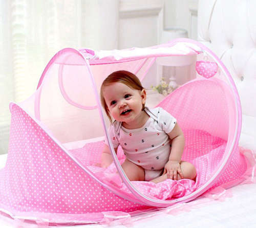 Baby Bed Tent Crib Mattress Portable Foldable Mosquito Net - Khaki Gold