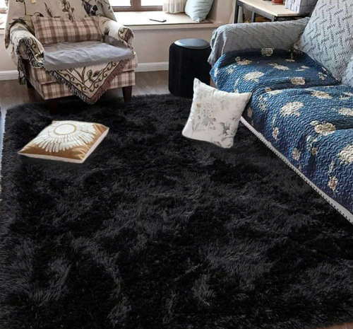 Grey Fluffy Carpet - Shaggy & Foldable Rug Black 200CM x 150CM