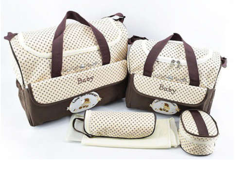 Multifunction Baby Diaper Bag Set - Coffee (Set of 5)