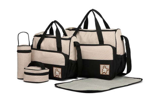 Multifunctional Baby Changing Diaper Handbag 5 Piece Set - Brown