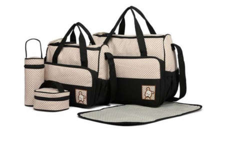 Multifunctional Baby Changing Diaper Handbag 5 Piece Set - Black