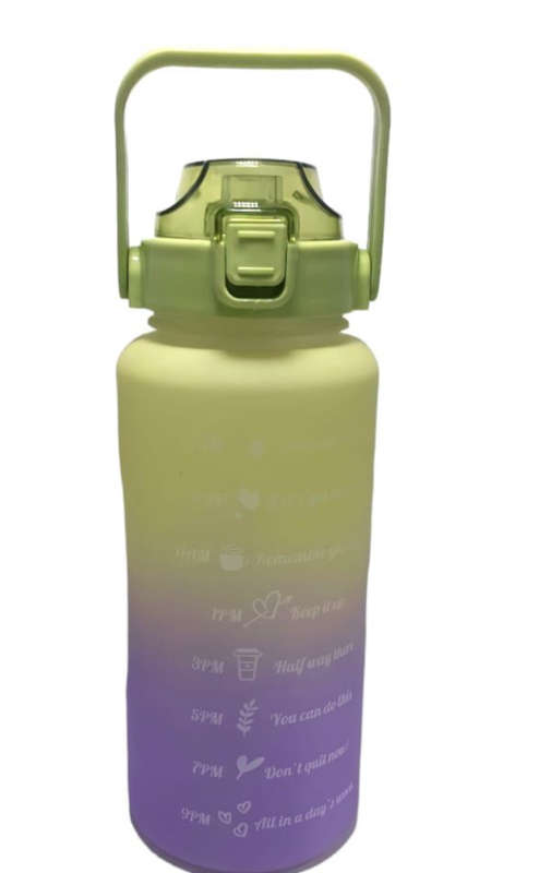 Water Bottle with Drinking Straw and Motivational Time Markers - 2 Litre - Orange, Purple
