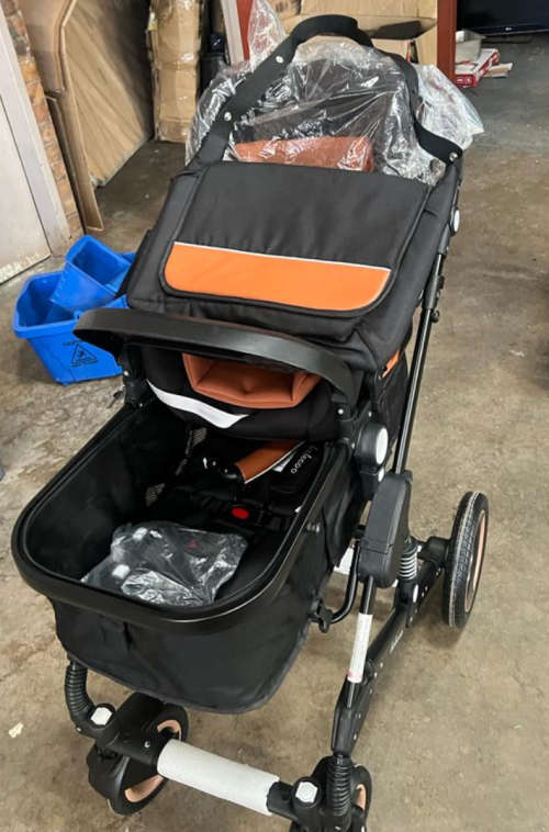 Belecoo 3 in 1 Baby Stroller Pram With Car Seat - Brown and Black