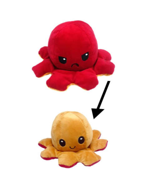 Reversible Mood Plush Octopus - Sad Red To Happy Brown